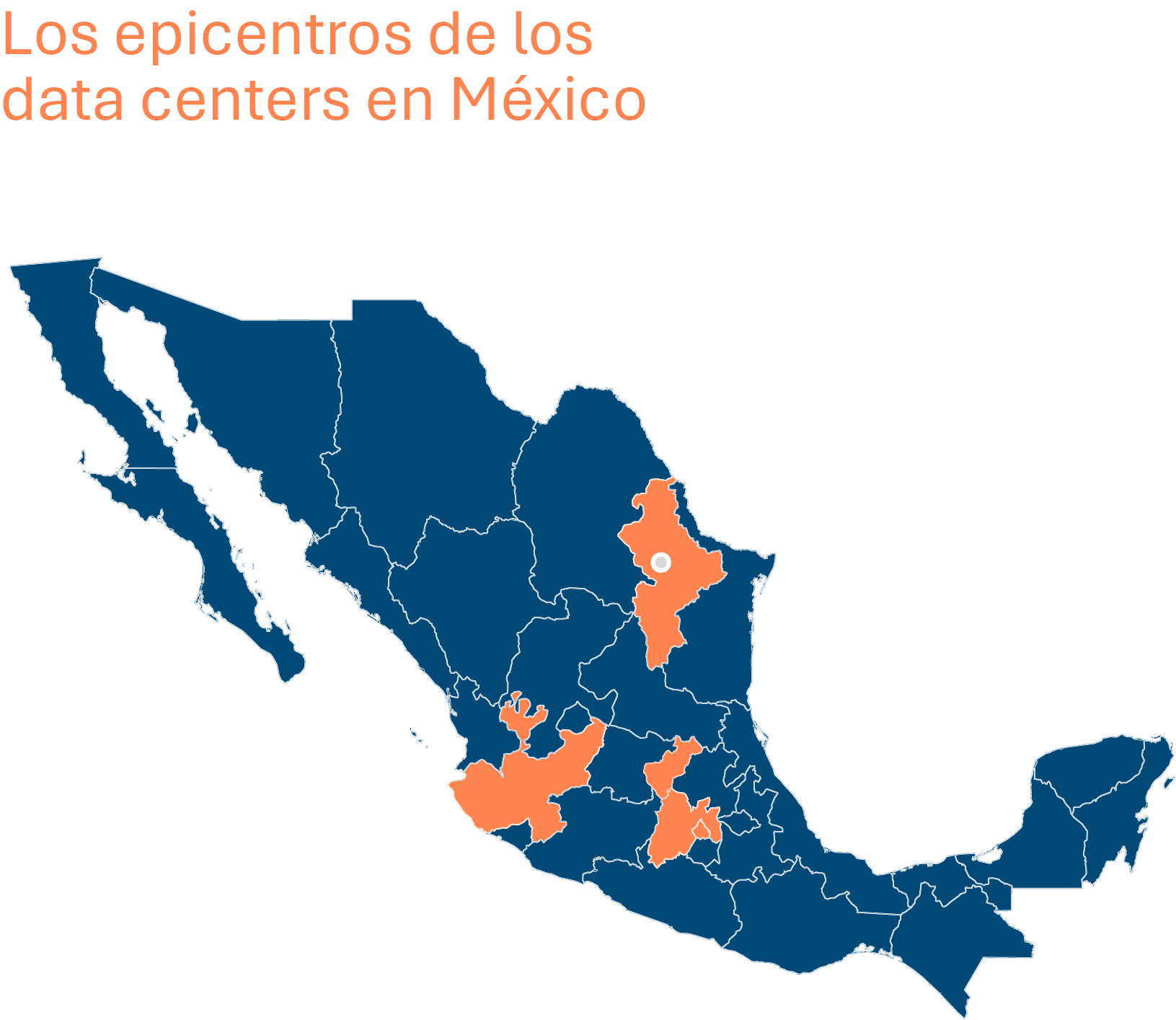 Mapa de México que destaca las principales regiones estratégicas para el desarrollo de centros de datos e infraestructura digital.